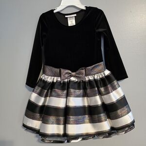 Little girls black/multicolor strip party/holiday dress